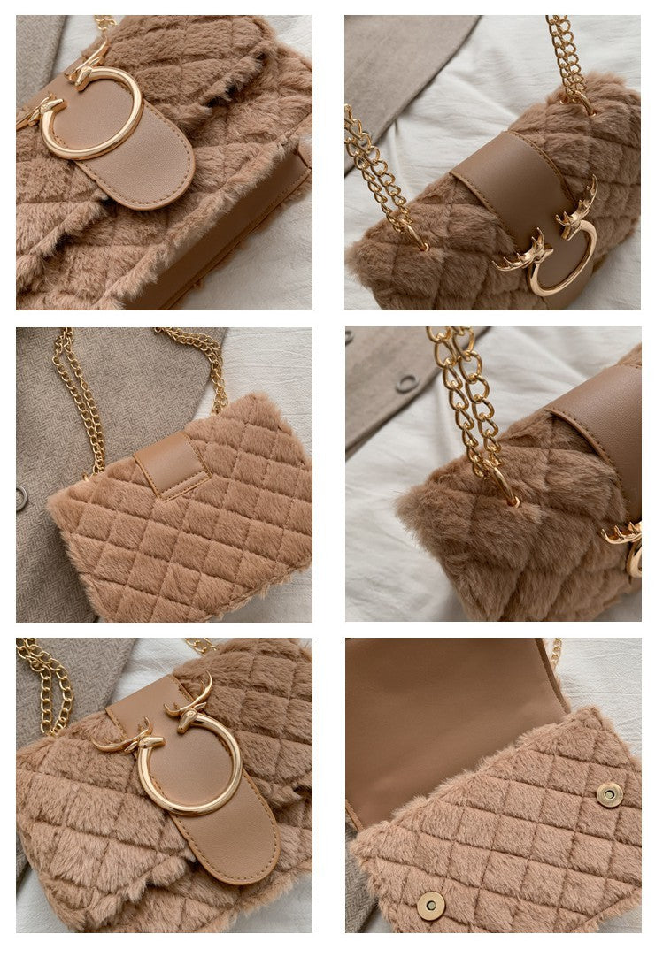 Fashion all-match lamb plush shoulder bag messenger bag