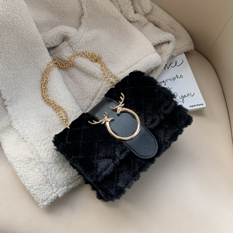 Fashion all-match lamb plush shoulder bag messenger bag