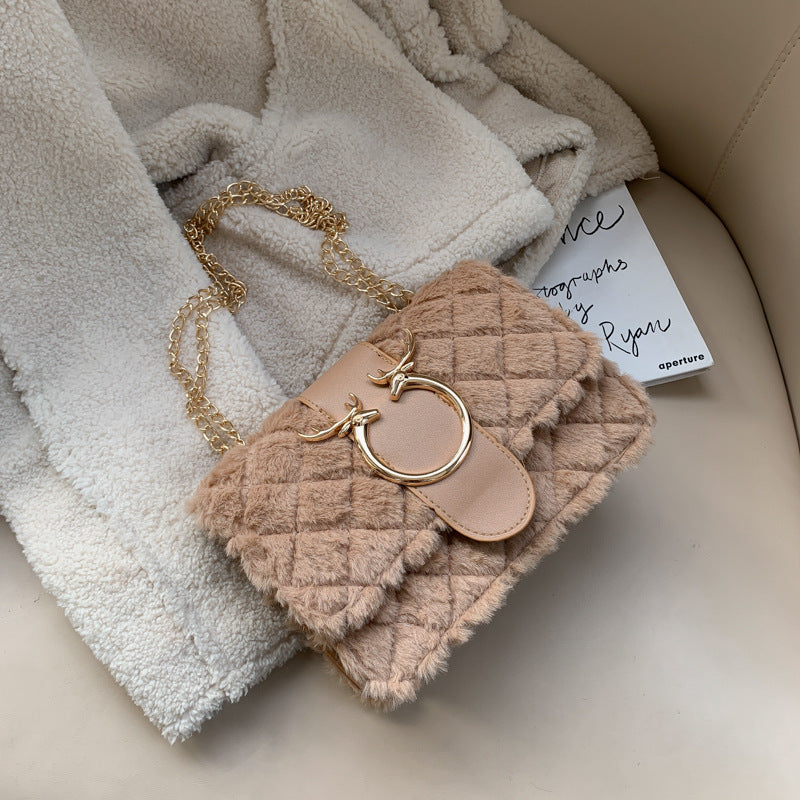 Fashion all-match lamb plush shoulder bag messenger bag