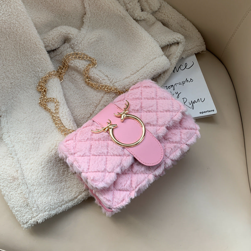 Fashion all-match lamb plush shoulder bag messenger bag
