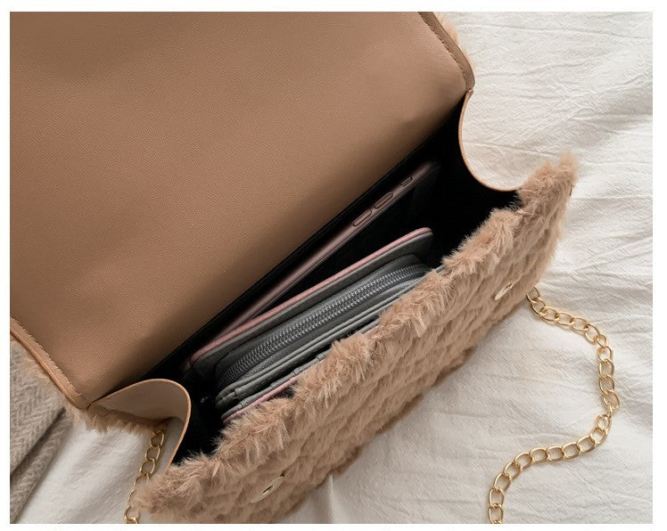 Fashion all-match lamb plush shoulder bag messenger bag