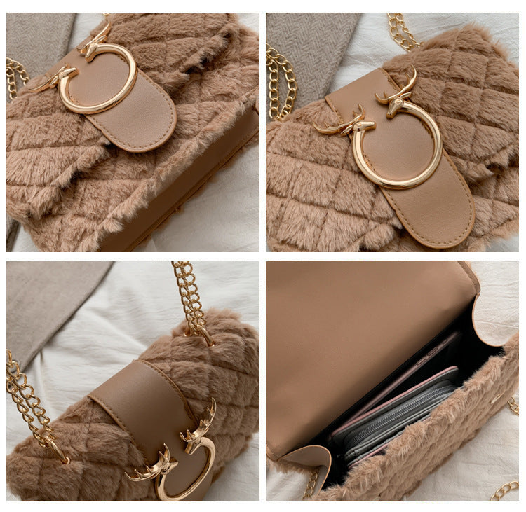 Fashion all-match lamb plush shoulder bag messenger bag