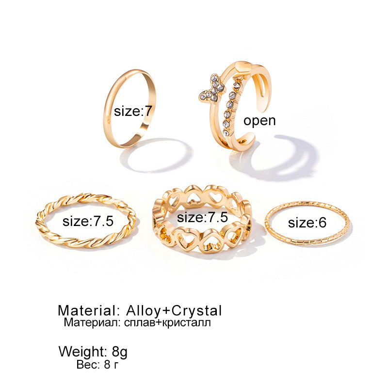 Ring Set Female Love Butterfly Diamond Ring Ring Female